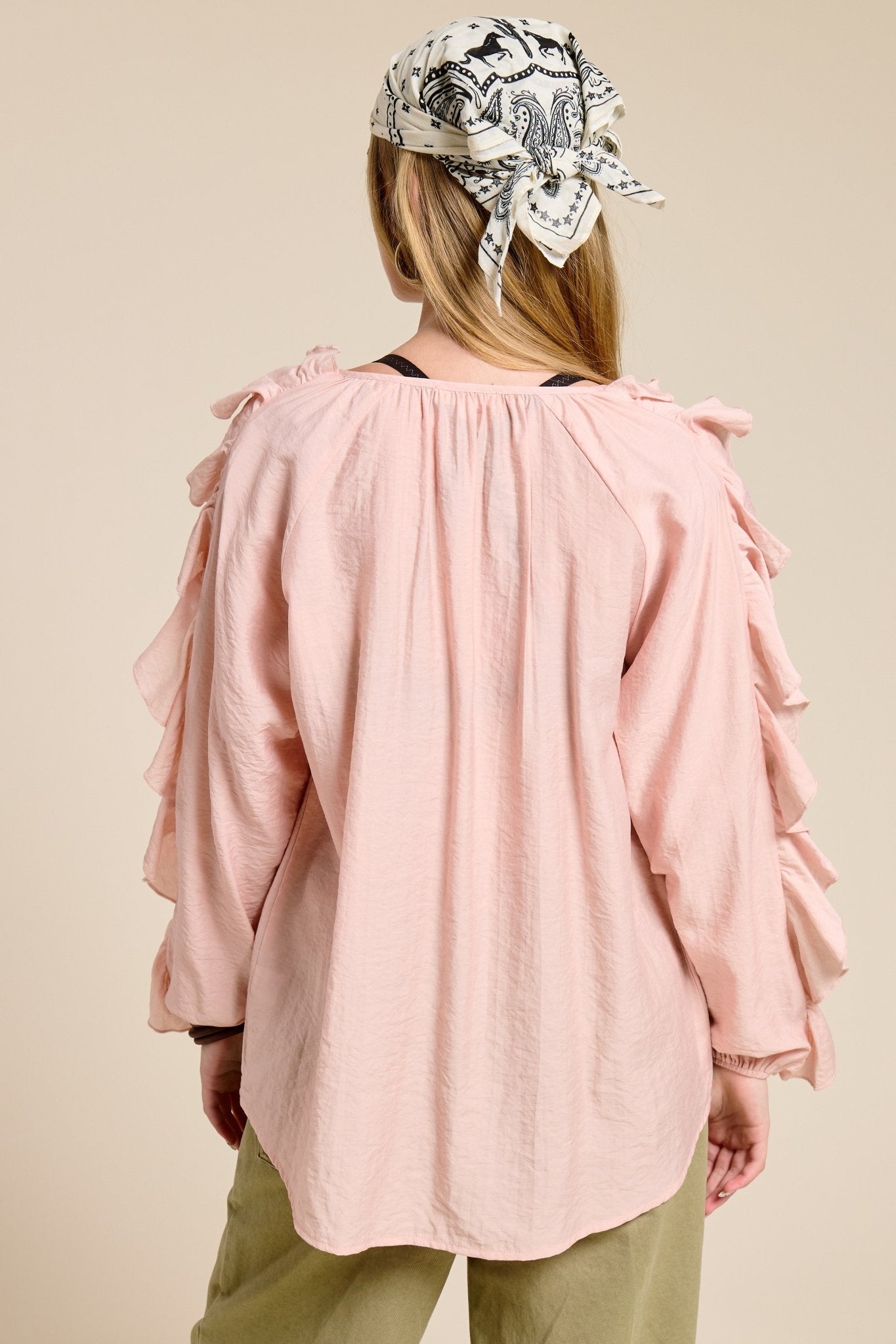 Ruffled Long-sleeve Boho Blouse With Tie Front