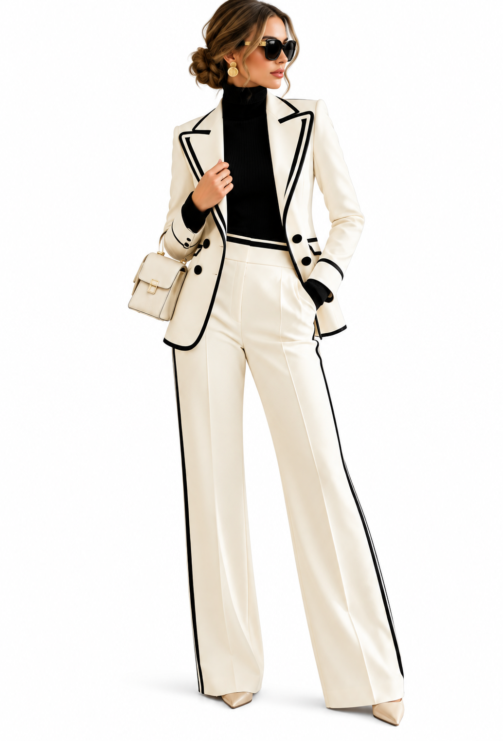 Ivory Contrast Trim Suit Set