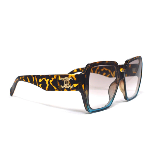 Tortoise Shell Square Sunglasses with Metallic Accent