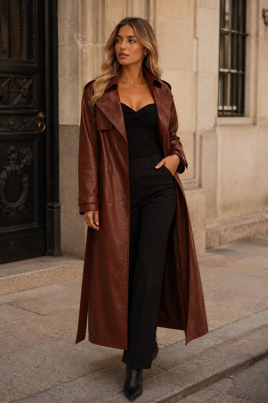 LT0165: Camden Vegan Leather Trench