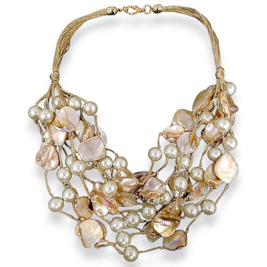Chunky Coastal Pearl & Shell Multistrand Statement Necklace