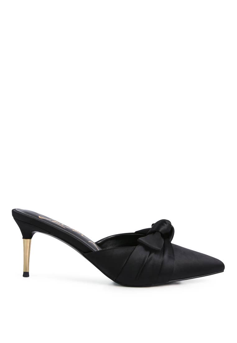 Queenie Satin High Heeled Mule Sandals