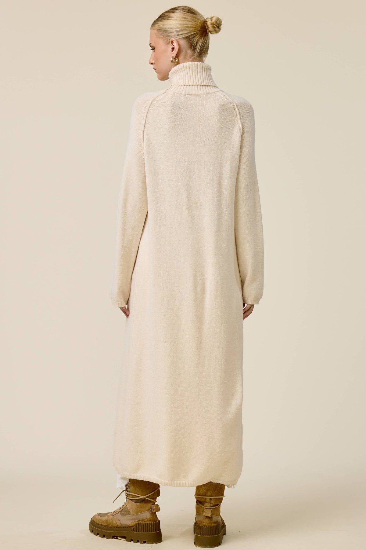 Ribbed Turtleneck Tunic Sweater Dress with Slit