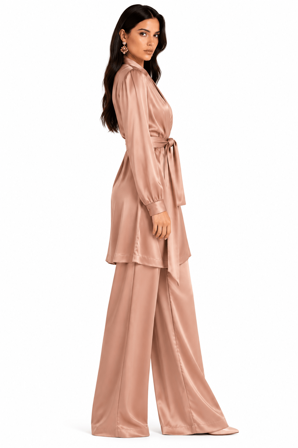 Satin Wrap Blouse & Pant Set