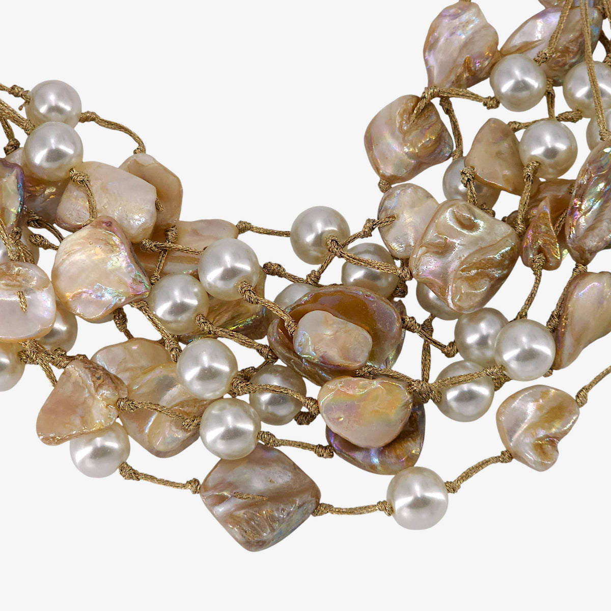 Chunky Coastal Pearl & Shell Multistrand Statement Necklace
