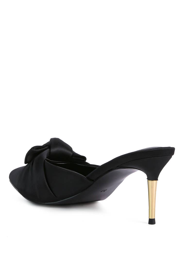 Queenie Satin High Heeled Mule Sandals