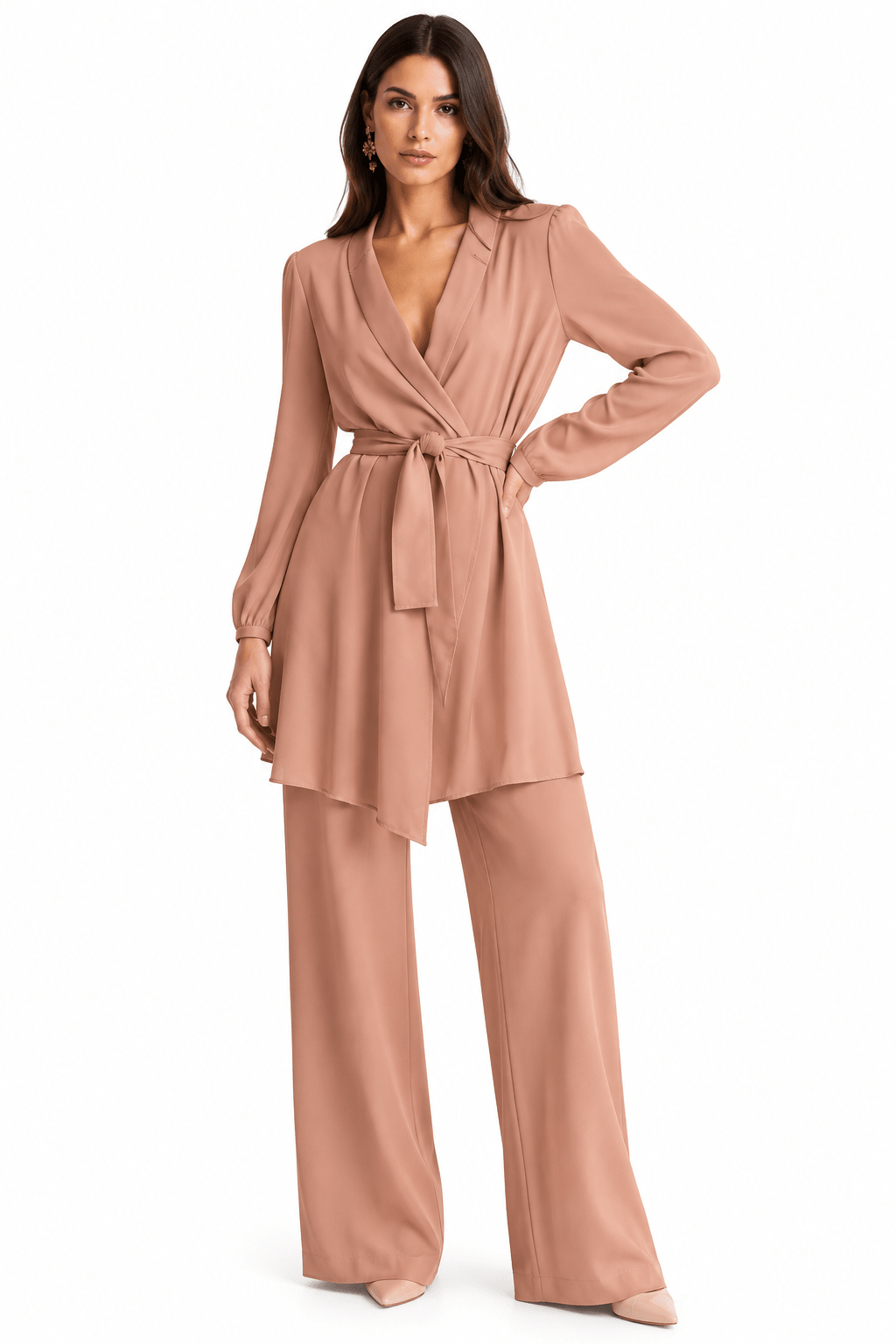 Satin Wrap Blouse & Pant Set