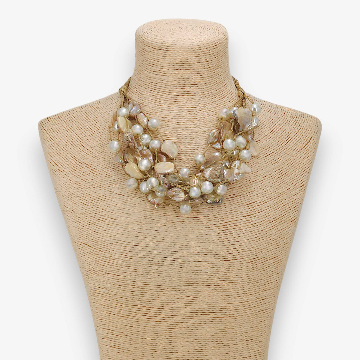 Chunky Coastal Pearl & Shell Multistrand Statement Necklace
