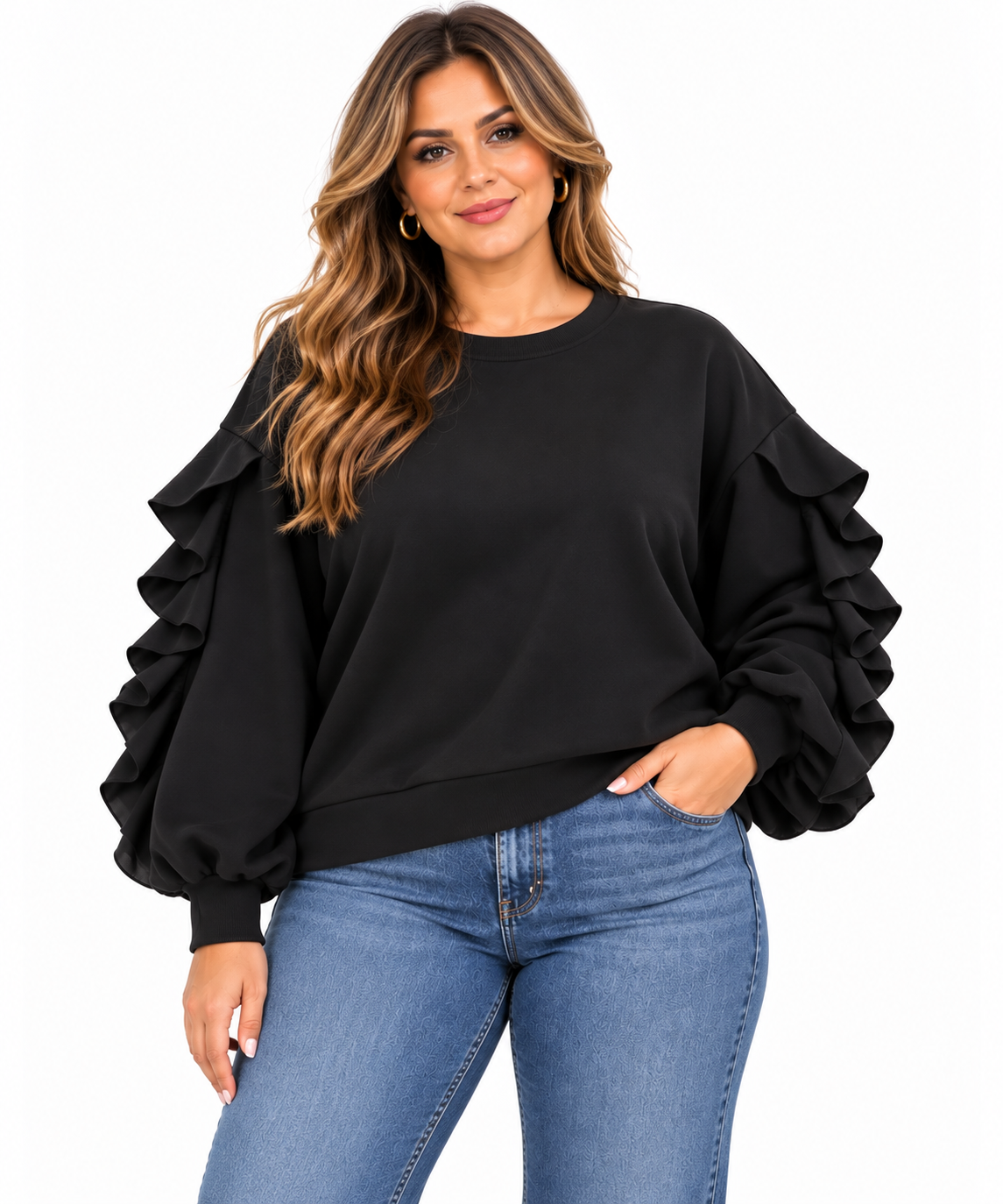 Gracia Ruffle Sleeve Sweatshirt -Plus Size