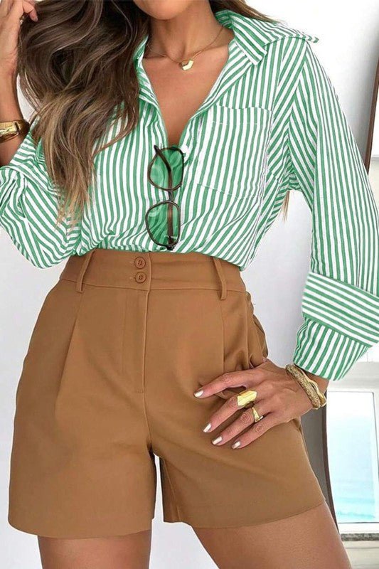 Green Striped Button Shirt Boutique Summer Top