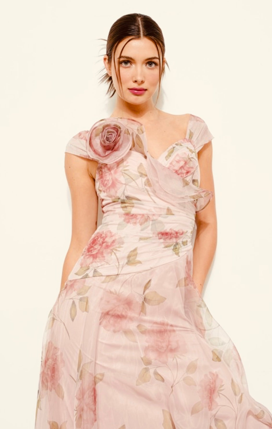Floral Print Flower Corsage Detail Maxi Dress