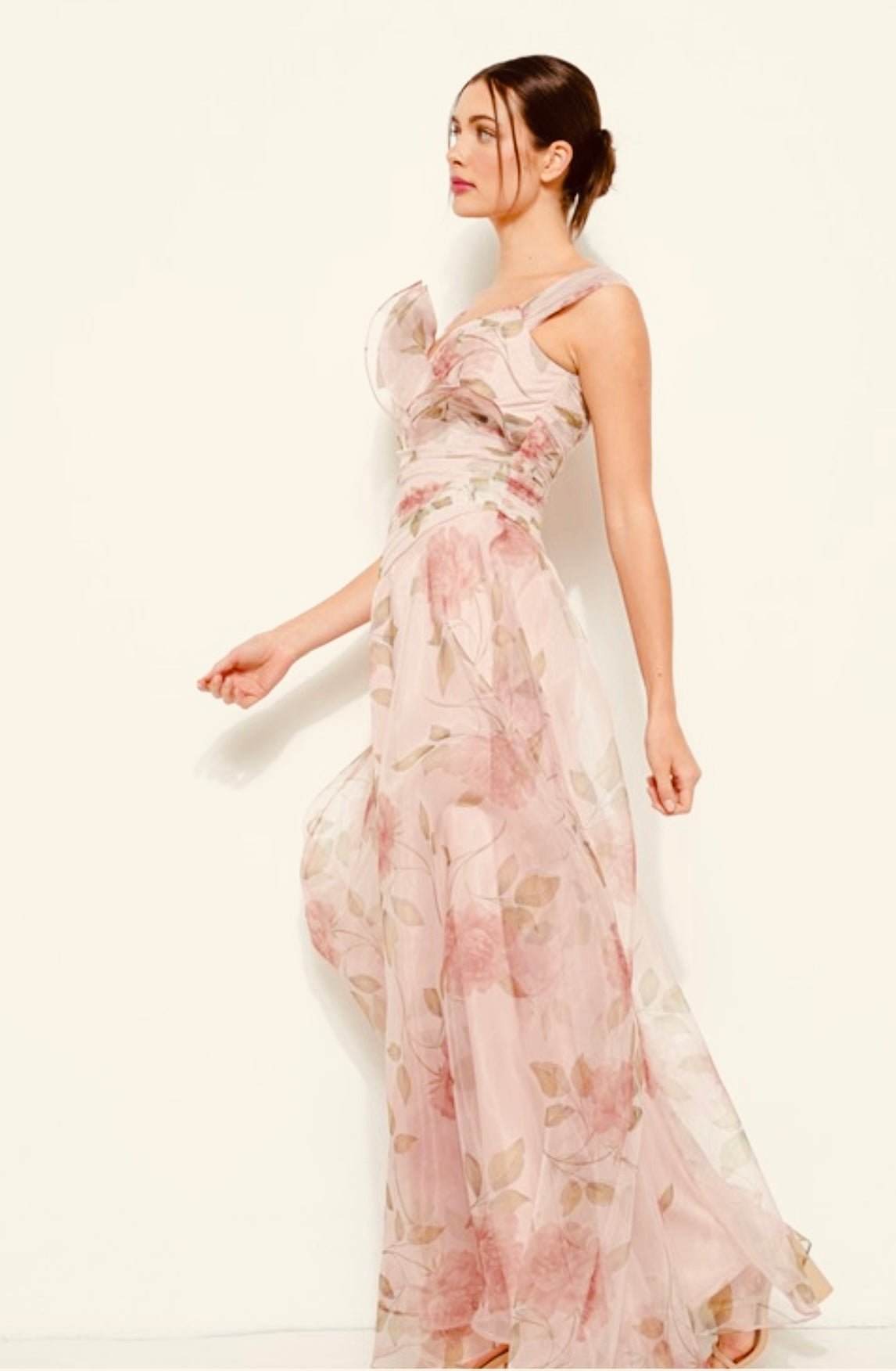 Floral Print Flower Corsage Detail Maxi Dress