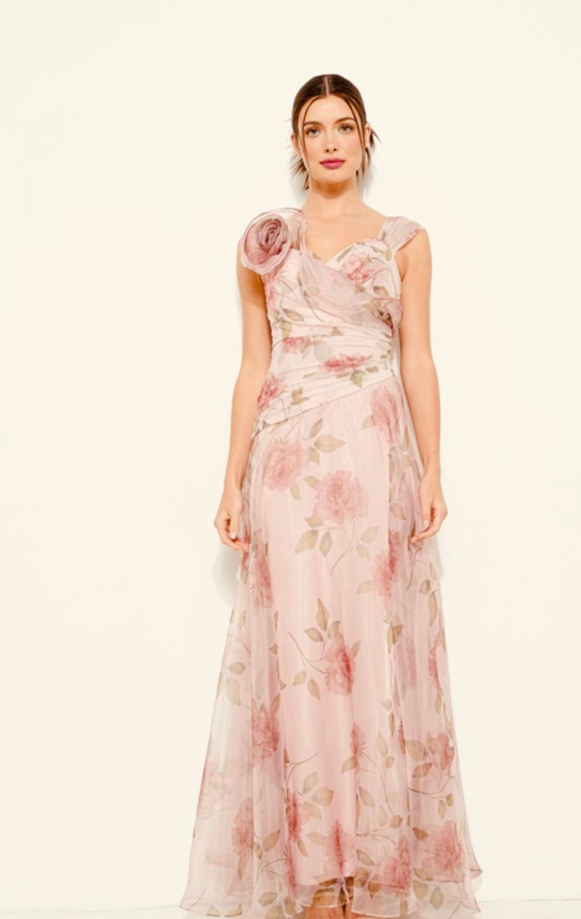 Floral Print Flower Corsage Detail Maxi Dress