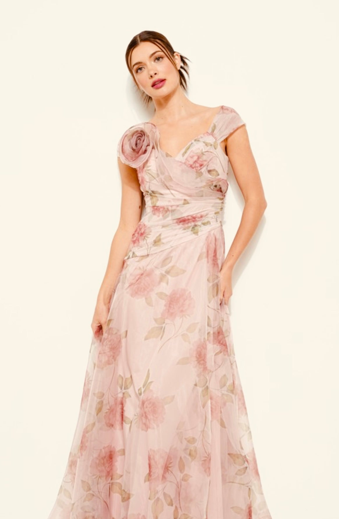 Floral Print Flower Corsage Detail Maxi Dress