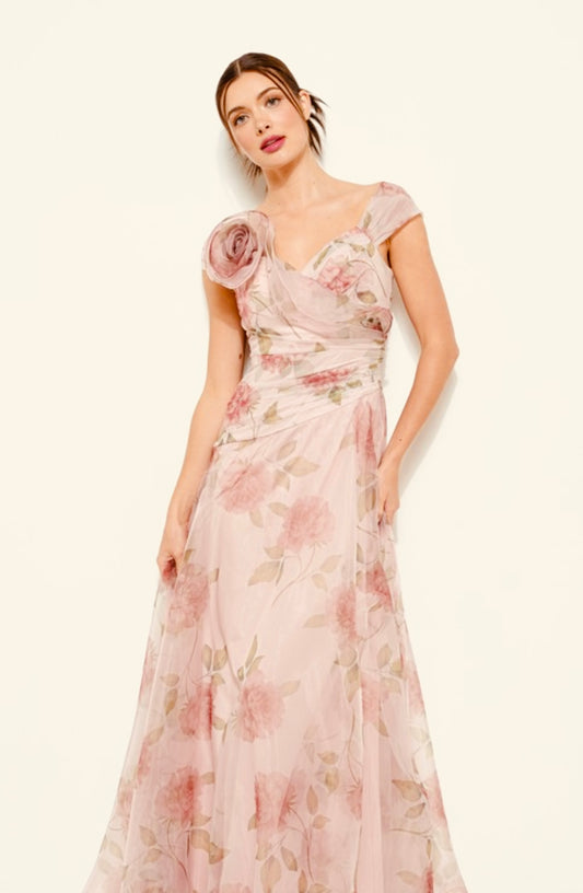 Floral Print Flower Corsage Detail Maxi Dress