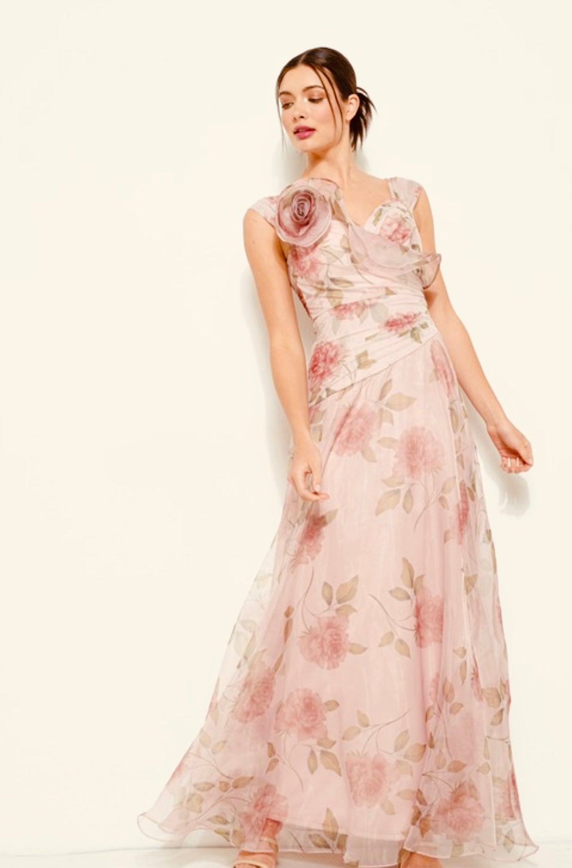 Floral Print Flower Corsage Detail Maxi Dress