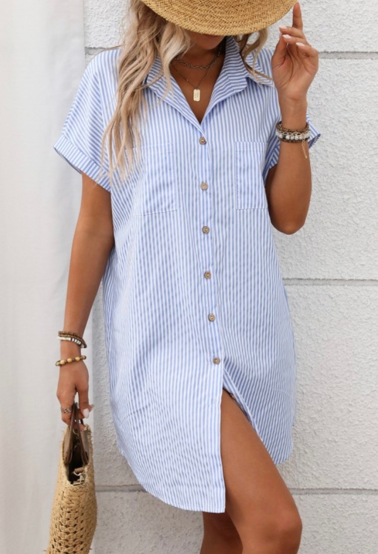 Summer Striped Shirt Button -Up Short Sleeve