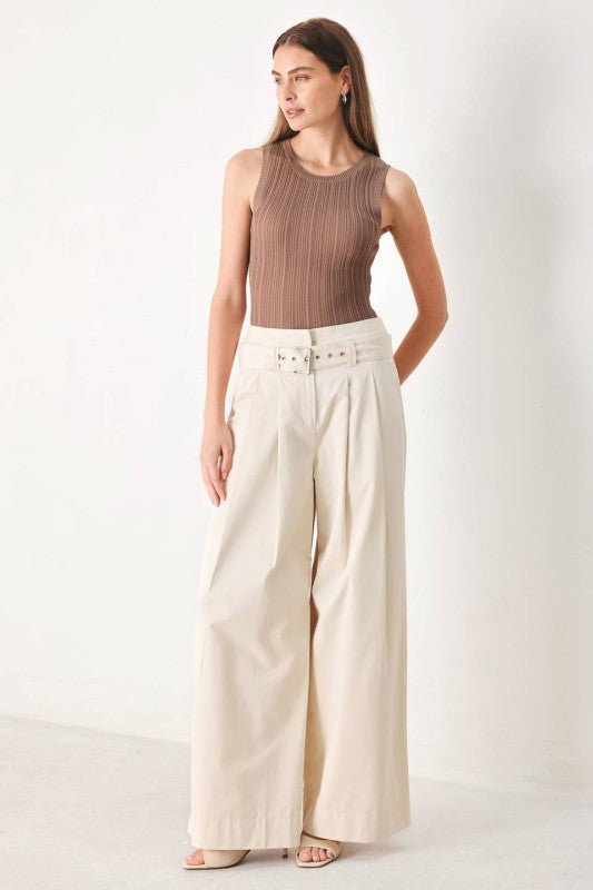 Solid Woven Wide Leg Pant
