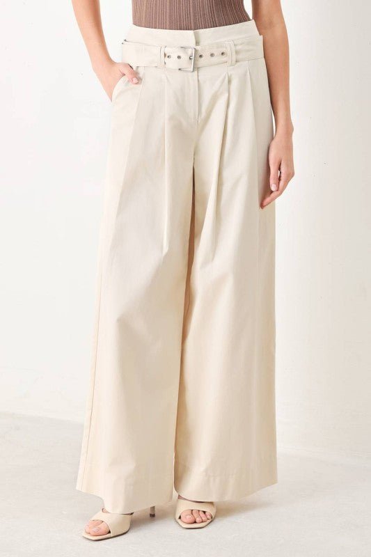 Solid Woven Wide Leg Pant