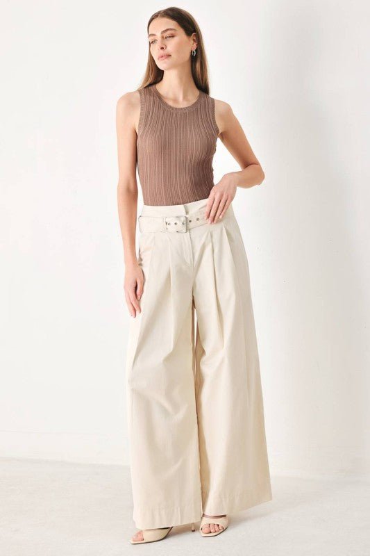 Solid Woven Wide Leg Pant