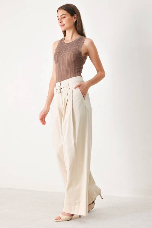 Solid Woven Wide Leg Pant