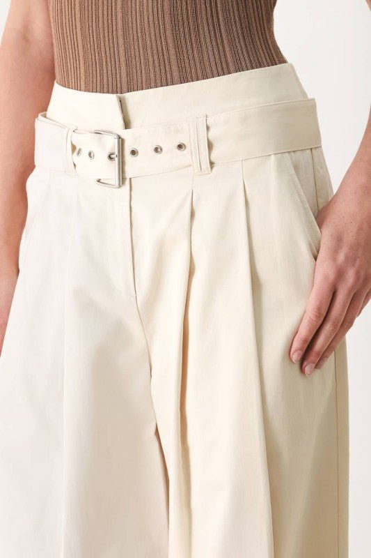 Solid Woven Wide Leg Pant