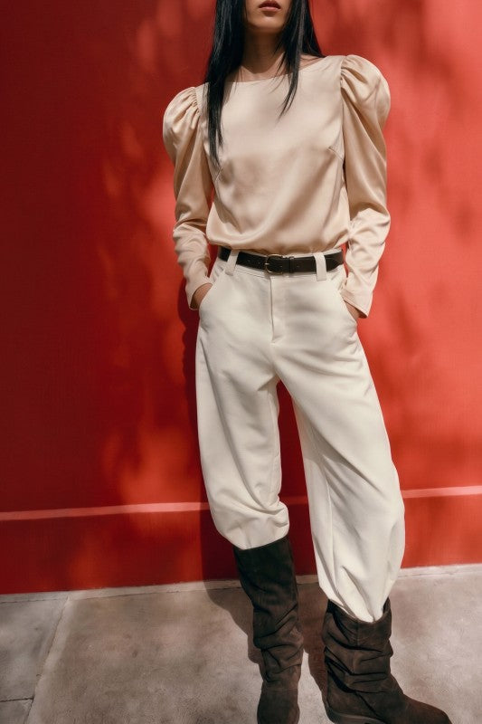 Satin Puff Sleeve Blouse