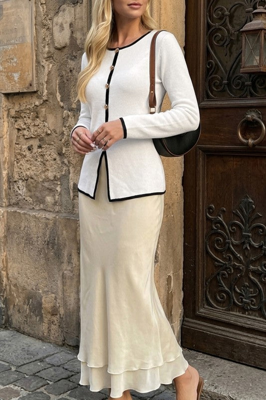 Elegant Contrast Button Sweater