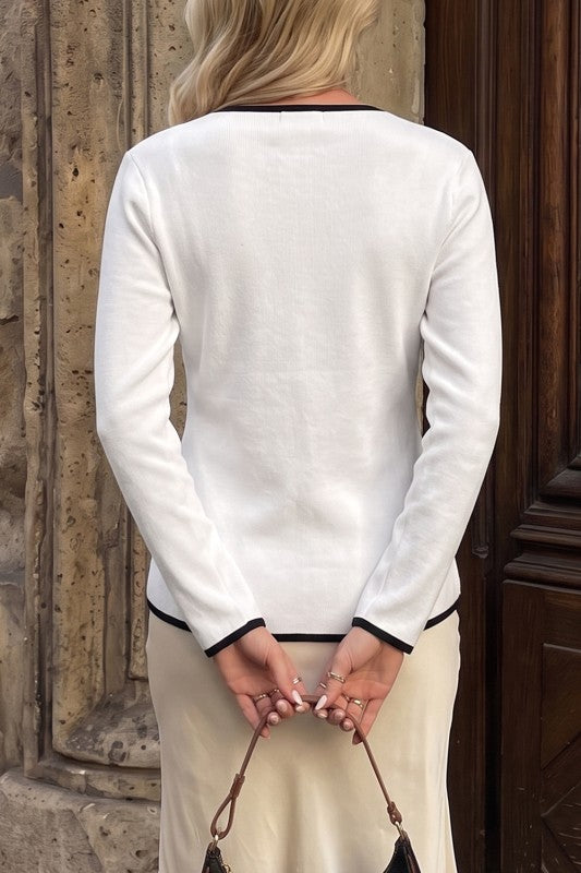 Elegant Contrast Button Sweater