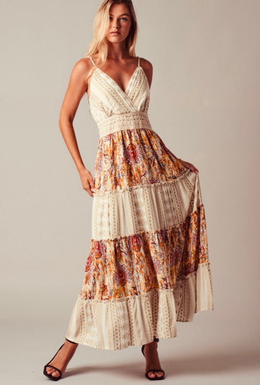 Boho Maxi Dress With Crochet Waistband