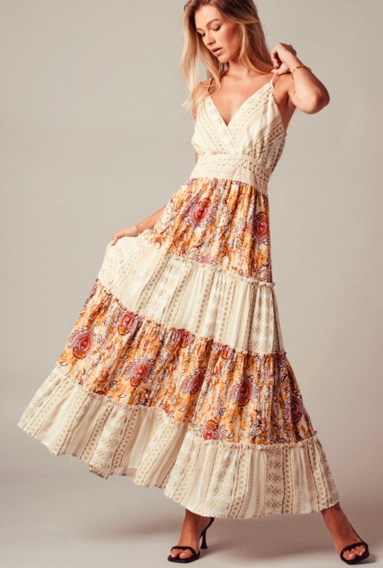 Boho Maxi Dress With Crochet Waistband