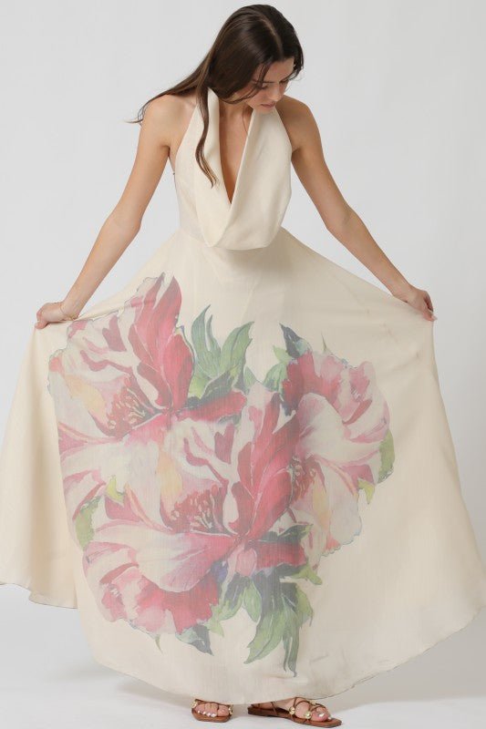 Big Flower Halter Neck Maxi Dress