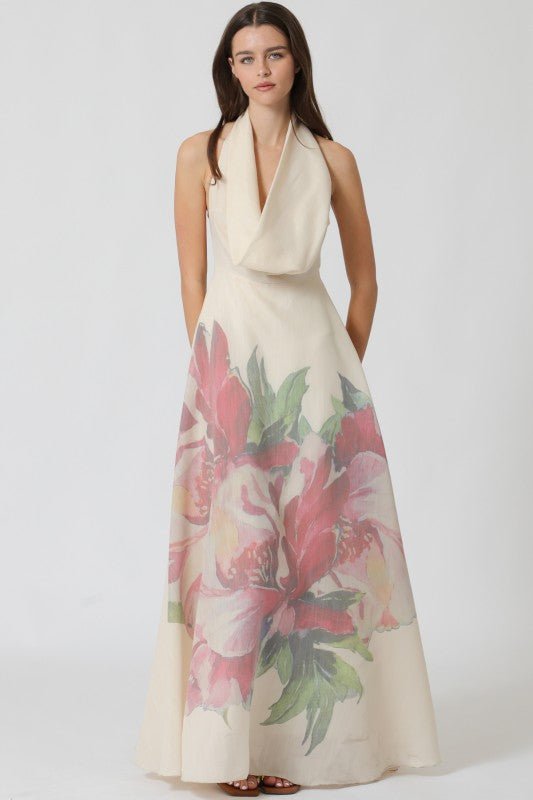 Big Flower Halter Neck Maxi Dress