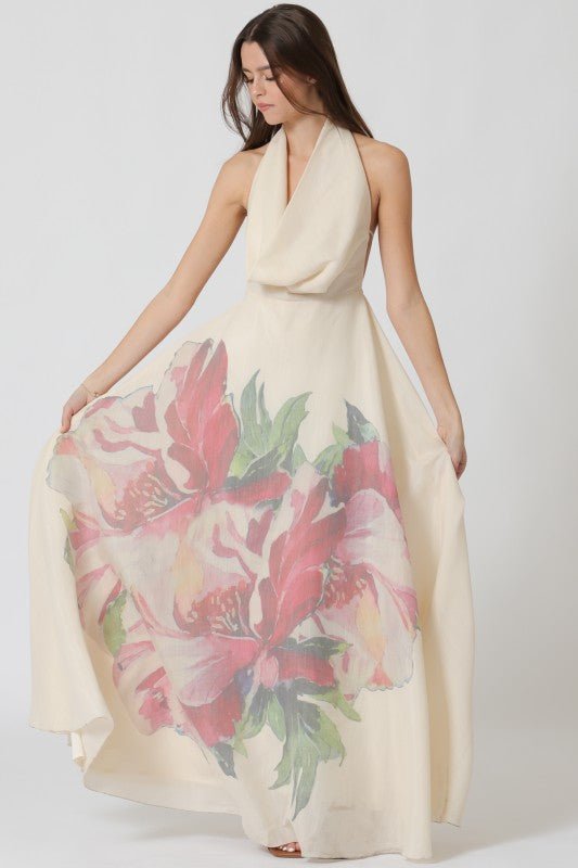 Big Flower Halter Neck Maxi Dress