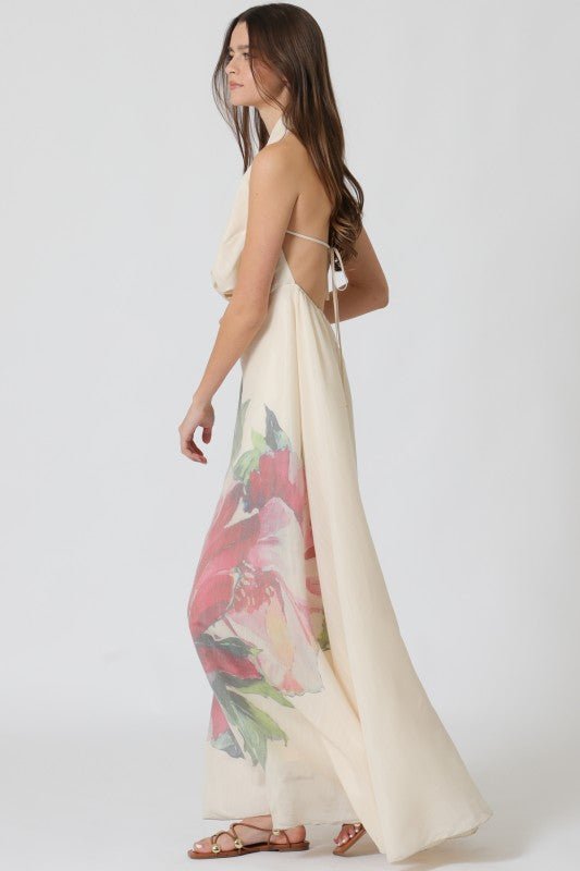 Big Flower Halter Neck Maxi Dress