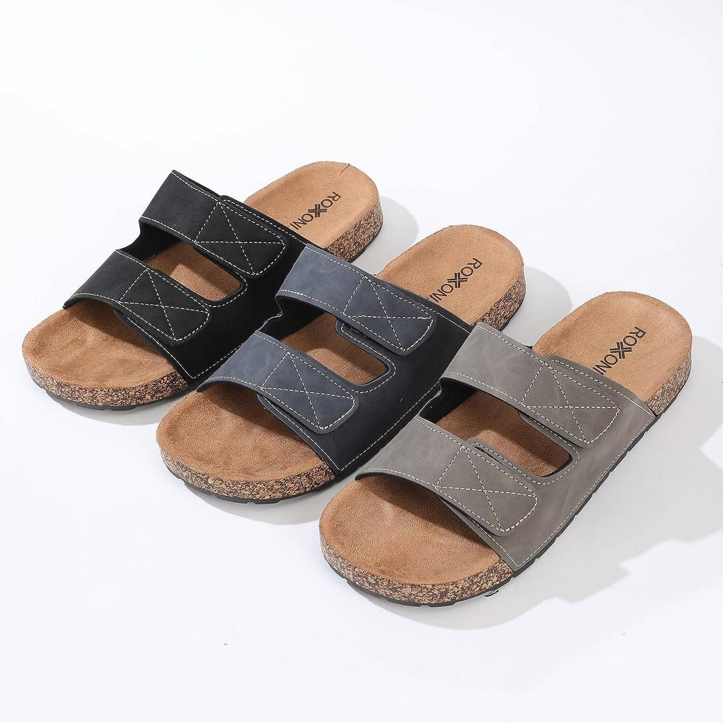 Roxoni Men's Dual Velco Straps Suede Covered Moulded Faux
