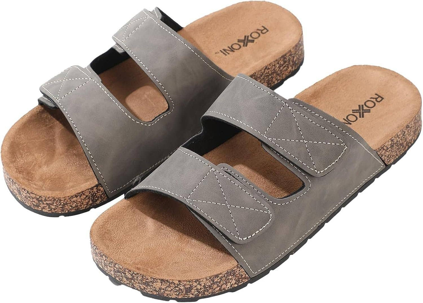 Roxoni Men's Dual Velco Straps Suede Covered Moulded Faux
