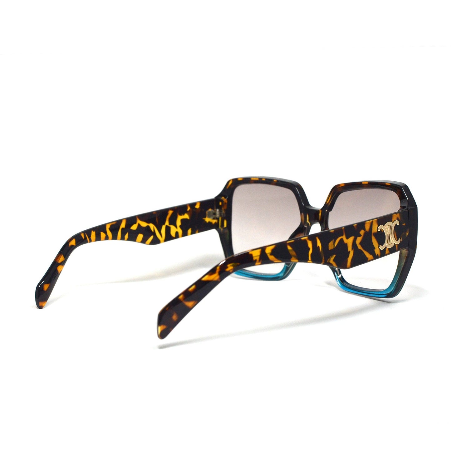 Tortoise Shell Square Sunglasses with Metallic Accent