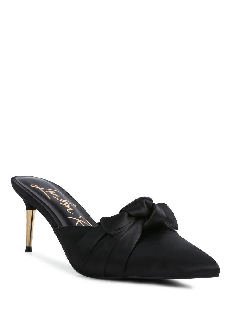Queenie Satin High Heeled Mule Sandals