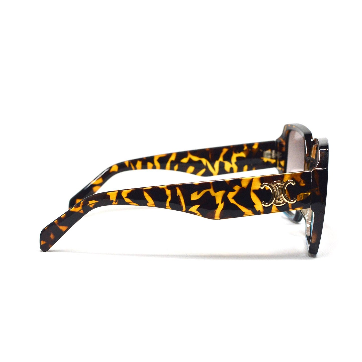 Tortoise Shell Square Sunglasses with Metallic Accent